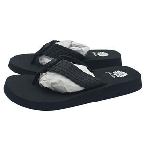 Yellow Box Shoes Womens 9 Black Metallic Soleil Wedge Flip Flop Sandals Slip Ons